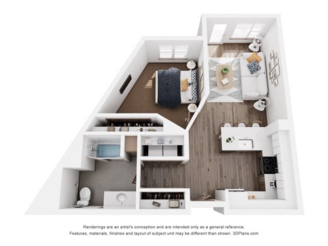 Floor plan for 1 bed, 1 bath, 758 sqft